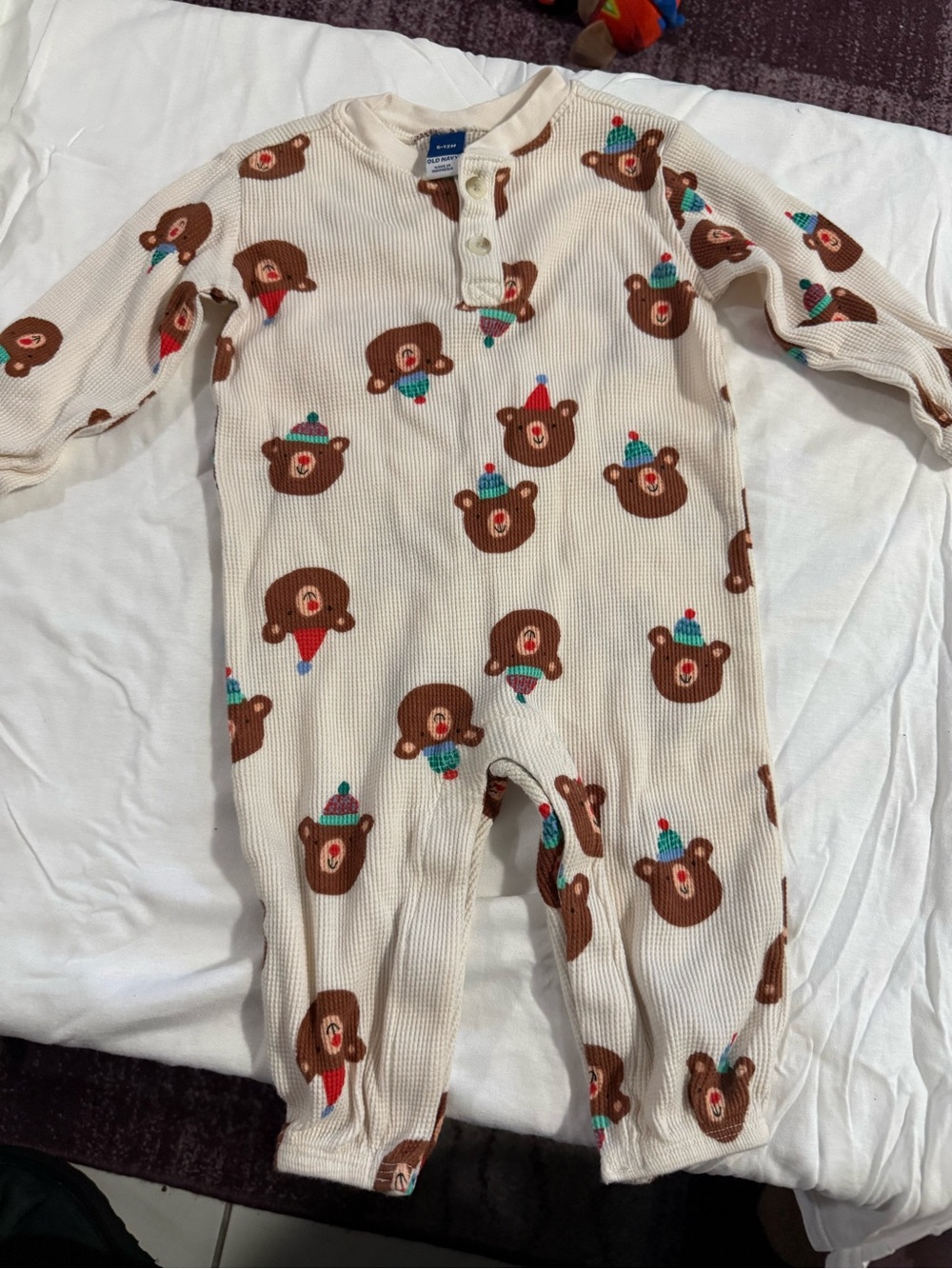 Cream Bear Print Baby One-Piece Pajama